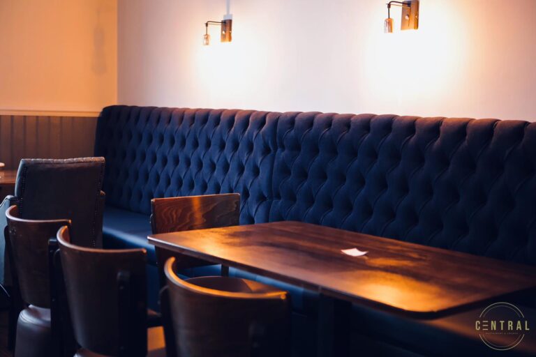 Velvet booth seating in the Central dining room